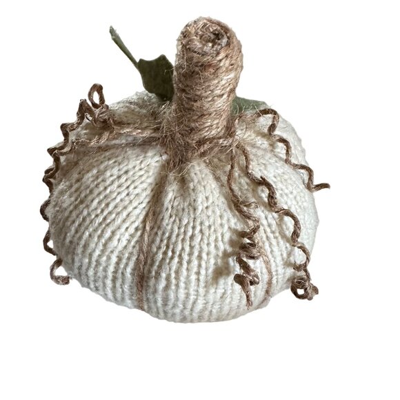 Pumpkin Knit White Handmade Fall Halloween Decoration Autum Neutral Cottage Styl - Picture 3 of 8
